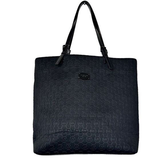 Michael Kors Signature Logo Embossed Neoprene Tote Shoulder Bag Black Large - Picture 4 of 9